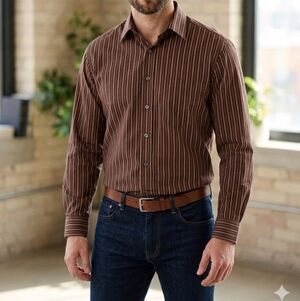 Wayne Gretzky Collection Striped Dress Shirt | Size M | 100% Cotton